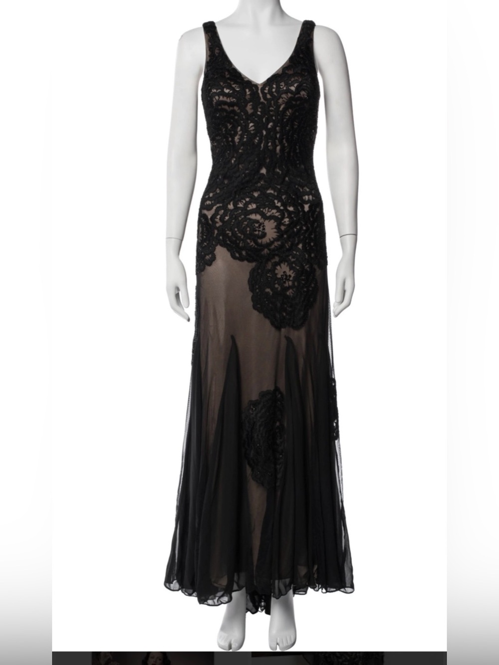 Sue Wong Nocturne Beaded Black Lace Appliqué Evening Gown VINTAGE SZ.6
